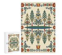 Reflected Pine Tree Scandinavian Kurbits Folk Art Jigsaw Puzzle, 1000 PCS, Indoor Activity for The Home, An Absorbing Project for Relaxed Weekends, at Home