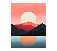 Reflecting Sea At Sunrise Calming Minimalist Painting Orange Glow Extra Large XL Wall Art Poster Print Artery8 Multi W24 inch x H32 inch