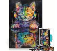Reflection Cat Listening M Jigsaw Puzzles 1000 Piece for Adults Smart Reason Toy Casual Fun Smooth Edge Wall Art Decor (38x52cm)
