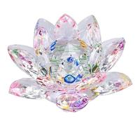 Reflection Crystal Lotus Flower, 3 Foots Sturdy Glass Decor 3 Layers Crystal Flower Figurine Home Decor with Gift Box,Multicolor