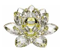 Reflection Crystal Lotus Flower, 3 Foots Sturdy Glass Decor 3 Layers Crystal Flower Figurine Home Decor with Gift Box,Yellow