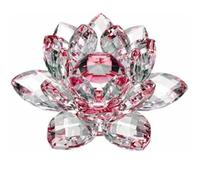 Reflection Crystal Lotus Flower, 3 Foots Sturdy Glass Decor 3 Layers Crystal Flower Figurine Home Decor with Gift Box,Red