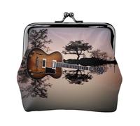 Reflection Guitar Prints Coin Purse Kiss Lock Pu Leather Mini Pouch Wallet Change Bag for Women Girls Kids