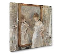 Reflection In The Mirror by Berthe Morisot Classic Painting Canvas Wall Art Print Ready to Hang, Framed Picture for Living Room Bedroom Home Office Décor, 20x20 Inch (50x50 cm)