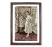 Reflection in The Mirror by Berthe Morisot Framed Print | A2 Walnut Framed Wall Art | Ready to Hang | Modern Nature Picture | Living Room Bedroom Lounge Office