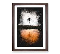 Reflection of a Palm Tree in Hawaii Paint Splash Framed Print | A2 Walnut Framed Wall Art | Ready to Hang | Modern Floral Picture | Living Room Bedroom Lounge Office