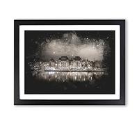Reflection Of Stockholm In Sweden Paint Splash Modern Art Framed Print | A4 Black Framed Wall Art | Ready to Hang | Modern Nature Picture | Living Room Bedroom Lounge Office