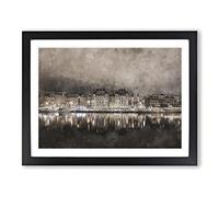 Reflection Of Stockholm In Sweden Painting Modern Art Framed Print | A4 Black Framed Wall Art | Ready to Hang | Modern Historical Picture | Living Room Bedroom Lounge Office