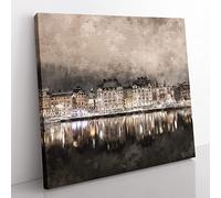 Reflection of Stockholm in Sweden Painting Modern Canvas Wall Art Print Ready to Hang, Framed Picture for Living Room Bedroom Home Office Décor, 35x35 cm (14x14 Inch)