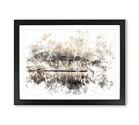 Reflection Of Stockholm In Sweden Watercolour Modern Framed Print | A2 Black Framed Wall Art | Ready to Hang | Modern Historical Picture | Living Room Bedroom Lounge Office
