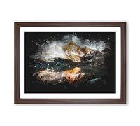 Reflection of The Alps Paint Splash Framed Print | A2 Walnut Framed Wall Art | Ready to Hang | Modern Nature Picture | Living Room Bedroom Lounge Office