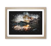 Reflection Of The Alps Paint Splash Modern Art Framed Print | A4 Oak Framed Wall Art | Ready to Hang | Modern Nature Picture | Living Room Bedroom Lounge Office