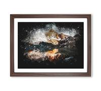 Reflection Of The Alps Paint Splash Modern Art Framed Print | A4 Walnut Framed Wall Art | Ready to Hang | Modern Nature Picture | Living Room Bedroom Lounge Office