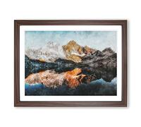 Reflection Of The Alps Painting Modern Art Framed Print | A2 Walnut Framed Wall Art | Ready to Hang | Modern Historical Picture | Living Room Bedroom Lounge Office
