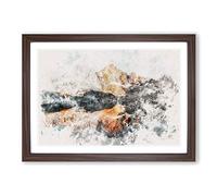 Reflection of The Alps Watercolour Framed Print | A2 Walnut Framed Wall Art | Ready to Hang | Modern Historical Picture | Living Room Bedroom Lounge Office