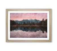 Reflection of The Mountains Painting Framed Print | A2 Oak Framed Wall Art | Ready to Hang | Modern Landscape Picture | Living Room Bedroom Lounge Office