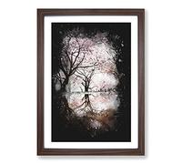Reflection of The Pink Blossom Trees Paint Splash Framed Print | A2 Walnut Framed Wall Art | Ready to Hang | Modern Floral Picture | Living Room Bedroom Lounge Office