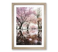 Reflection of The Pink Blossom Trees Painting Framed Print | A2 Oak Framed Wall Art | Ready to Hang | Modern Floral Picture | Living Room Bedroom Lounge Office