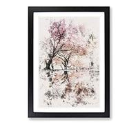Reflection of The Pink Blossom Trees Watercolour Framed Print | A2 Black Framed Wall Art | Ready to Hang | Modern Floral Picture | Living Room Bedroom Lounge Office