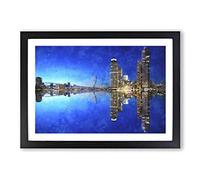Reflection of The Rotterdam Skyline Painting Framed Print | A2 Black Framed Wall Art | Ready to Hang | Modern Cityscape Picture | Living Room Bedroom Lounge Office
