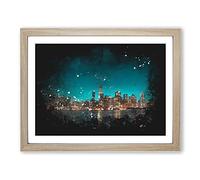 Reflection Of The San Francisco Skyline Paint Splash Modern Art Framed Wall Art Print, Ready to Hang Picture for Living Room Bedroom Home Office Décor, Oak A3 (46 x 34 cm)