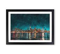 Reflection of The San Francisco Skyline Painting Framed Print | A2 Black Framed Wall Art | Ready to Hang | Modern Cityscape Picture | Living Room Bedroom Lounge Office