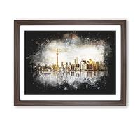 Reflection Of The Toronto Skyline Paint Splash Modern Art Framed Wall Art Print, Ready to Hang Picture for Living Room Bedroom Home Office Décor, Walnut A3 (46 x 34 cm)