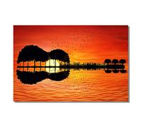 Reflection Of Trees At Sunset Guitar Oil Painting on Canvas Art Posters and Prints Nordic Wall Picture for Living Room Decor Frameless 50×70cm