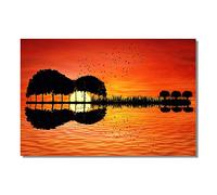 Reflection Of Trees At Sunset Guitar Painting on Canvas Art Cuadro Posters and Prints Nordic Wall Picture for Living Room 75x100cm(30x39in) No Frame