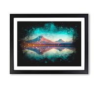 Reflection Upon A Lake In Chile Paint Splash Modern Art Framed Print | A2 Black Framed Wall Art | Ready to Hang | Modern Landscape Picture | Living Room Bedroom Lounge Office