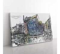 Reflections Of Amsterdam In Abstract Modern Art Canvas Wall Art Print Ready to Hang, Framed Picture for Living Room Bedroom Home Office Décor, 60x40 cm (24x16 Inch)
