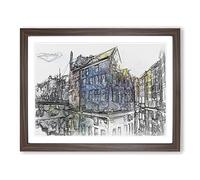 Reflections Of Amsterdam In Abstract Modern Art Framed Wall Art Print, Ready to Hang Picture for Living Room Bedroom Home Office Décor, Walnut A4 (34 x 25 cm)