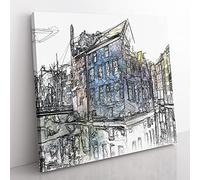 Reflections of Amsterdam in Abstract Modern Canvas Wall Art Print Ready to Hang, Framed Picture for Living Room Bedroom Home Office Décor, 35x35 cm (14x14 Inch)