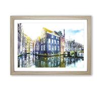 Reflections of Amsterdam Painting Framed Print | A2 Oak Framed Wall Art | Ready to Hang | Modern Historical Picture | Living Room Bedroom Lounge Office