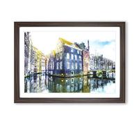 Reflections of Amsterdam Painting Framed Print | A2 Walnut Framed Wall Art | Ready to Hang | Modern Historical Picture | Living Room Bedroom Lounge Office