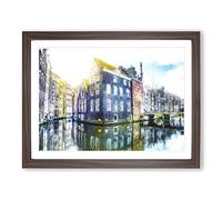 Reflections Of Amsterdam Painting Modern Art Framed Print | A3 Walnut Framed Wall Art | Ready to Hang | Modern Historical Picture | Living Room Bedroom Lounge Office