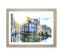 Reflections Of Amsterdam Painting Modern Art Framed Wall Art Print, Ready to Hang Picture for Living Room Bedroom Home Office Décor, Oak A4 (34 x 25 cm)