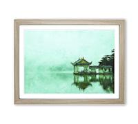 Reflections Of Lake Lushan In China Painting Modern Art Framed Print | A3 Oak Framed Wall Art | Ready to Hang | Modern Landscape Picture | Living Room Bedroom Lounge Office