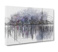 Reflections Of The Auckland Skyline In Abstract Modern Art Canvas Wall Art Print Ready to Hang, Framed Picture for Living Room Bedroom Home Office Décor, 30x20 Inch (76x50 cm)