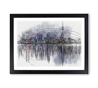 Reflections Of The Auckland Skyline In Abstract Modern Art Framed Print | A3 Black Framed Wall Art | Ready to Hang | Abstract Cityscape Picture | Living Room Bedroom Lounge Office