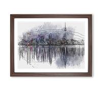 Reflections Of The Auckland Skyline In Abstract Modern Art Framed Wall Art Print, Ready to Hang Picture for Living Room Bedroom Home Office Décor, Walnut A2 (64 x 46 cm)