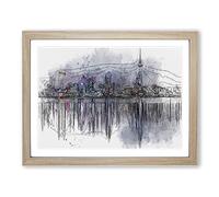 Reflections Of The Auckland Skyline In Abstract Modern Art Framed Wall Art Print, Ready to Hang Picture for Living Room Bedroom Home Office Décor, Oak A2 (64 x 46 cm)