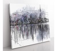 Reflections of the Auckland Skyline in Abstract Modern Canvas Wall Art Print Ready to Hang, Framed Picture for Living Room Bedroom Home Office Décor, 35x35 cm (14x14 Inch)