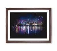 Reflections Of The Auckland Skyline Paint Splash Modern Art Framed Print | A2 Walnut Framed Wall Art | Ready to Hang | Modern Cityscape Picture | Living Room Bedroom Lounge Office
