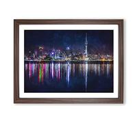 Reflections Of The Auckland Skyline Painting Modern Art Framed Wall Art Print, Ready to Hang Picture for Living Room Bedroom Home Office Décor, Walnut A2 (64 x 46 cm)