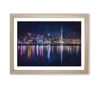 Reflections Of The Auckland Skyline Painting Modern Art Framed Wall Art Print, Ready to Hang Picture for Living Room Bedroom Home Office Décor, Oak A2 (64 x 46 cm)