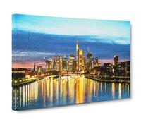 Reflections Of The Frankfurt Skyline Modern Art Canvas Wall Art Print Ready to Hang, Framed Picture for Living Room Bedroom Home Office Décor, 20x14 Inch (50x35 cm)