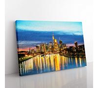 Reflections Of The Frankfurt Skyline Modern Art Canvas Wall Art Print Ready to Hang, Framed Picture for Living Room Bedroom Home Office Décor, 76x50 cm (30x20 Inch)