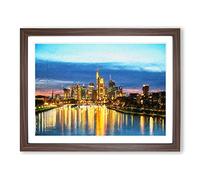 Reflections Of The Frankfurt Skyline Modern Art Framed Print | A2 Walnut Framed Wall Art | Ready to Hang | Modern Cityscape Picture | Living Room Bedroom Lounge Office