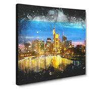 Reflections of the Frankfurt Skyline Paint Splash Canvas Print | Gallery Wrapped 30mm Frame Wall Art | 14x14 inches | Ready to Hang | Modern Cityscape Picture | Living Room Bedroom Lounge Office